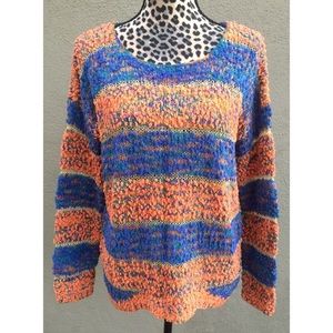 Textured Knit Sweater Striped Orange Blue Gold M/L